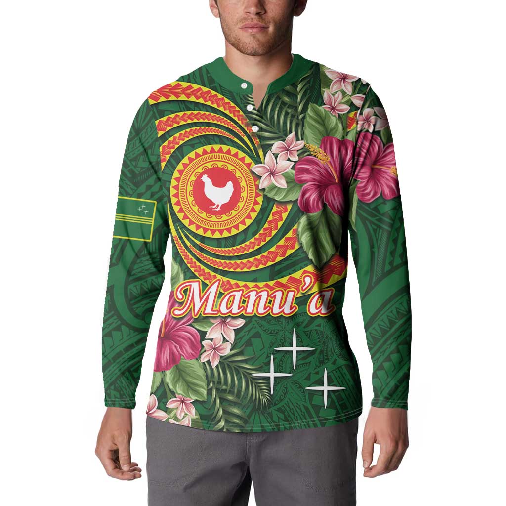 Manuʻa Islands Button Sweatshirt Polynesian Art Tattoo Style and Tropical Plants