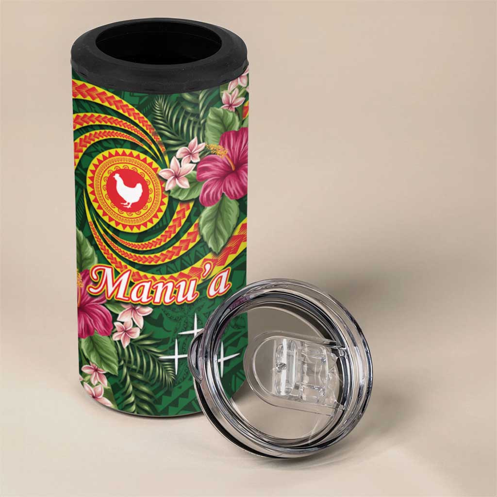 Manu'a 4 in 1 Can Cooler Tumbler Polynesian Art Tattoo Style and Tropical Plants