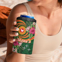 Manu'a 4 in 1 Can Cooler Tumbler Polynesian Art Tattoo Style and Tropical Plants