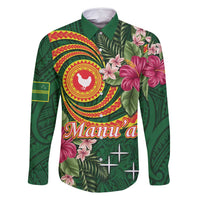 Personalised Manuʻa Islands Family Matching Mermaid Dress and Hawaiian Shirt Polynesian Art Tattoo Style and Tropical Plants LT03 Dad's Shirt - Long Sleeve Green - Polynesian Pride