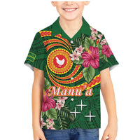 Personalised Manuʻa Islands Family Matching Mermaid Dress and Hawaiian Shirt Polynesian Art Tattoo Style and Tropical Plants LT03 Son's Shirt Green - Polynesian Pride