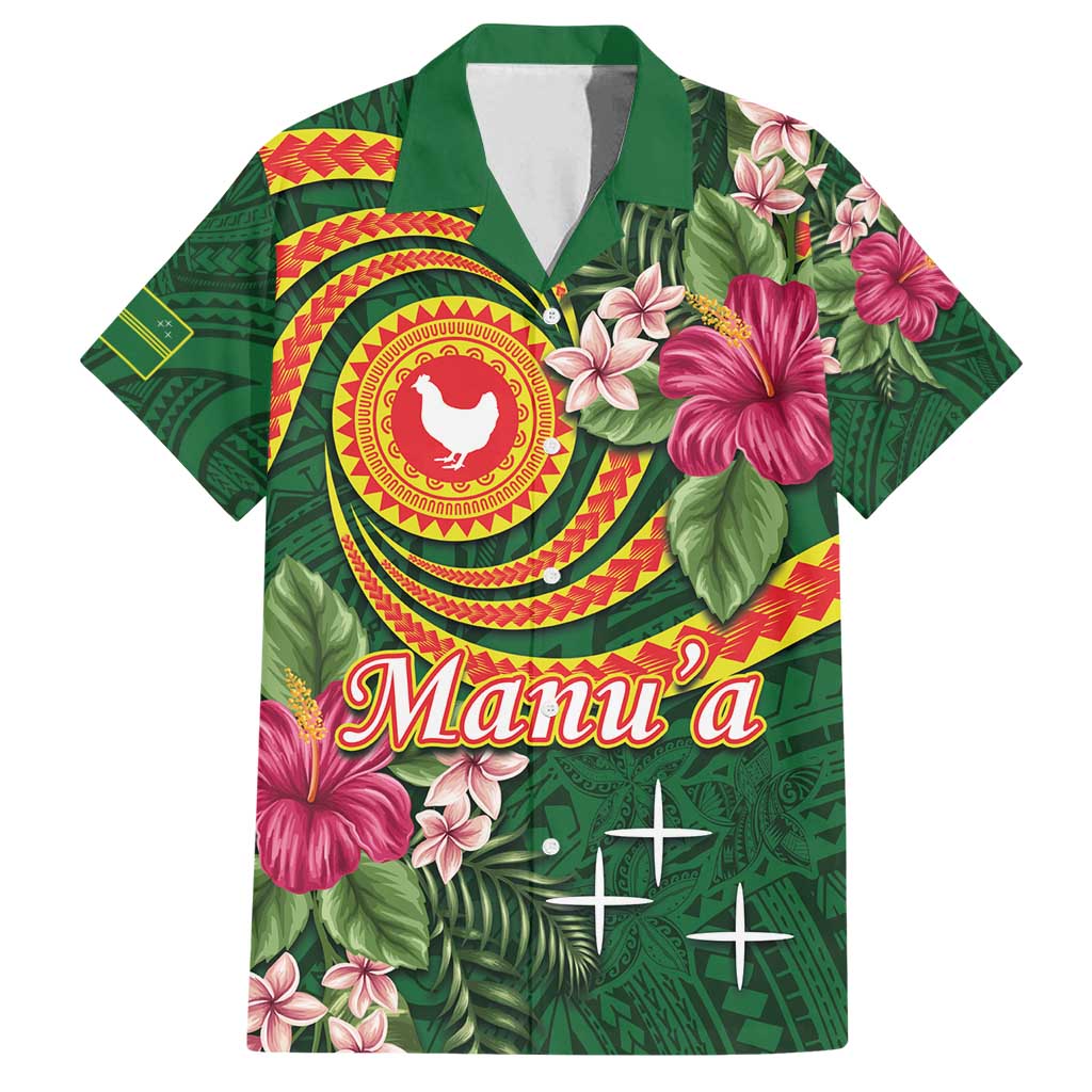Personalised Manuʻa Islands Family Matching Puletasi and Hawaiian Shirt Polynesian Art Tattoo Style and Tropical Plants LT03 Dad's Shirt - Short Sleeve Green - Polynesian Pride