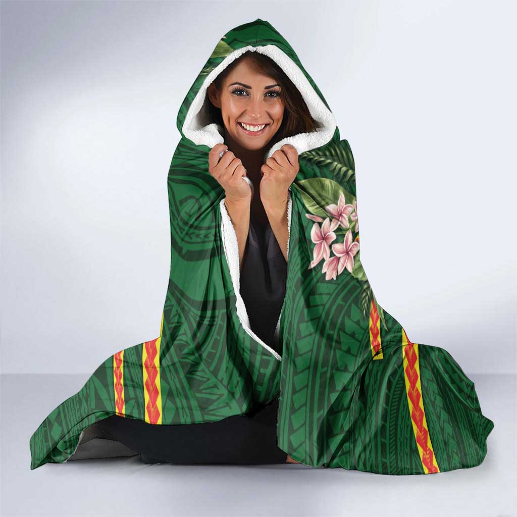 Manuʻa Islands Hooded Blanket Polynesian Art Tattoo Style and Tropical Plants