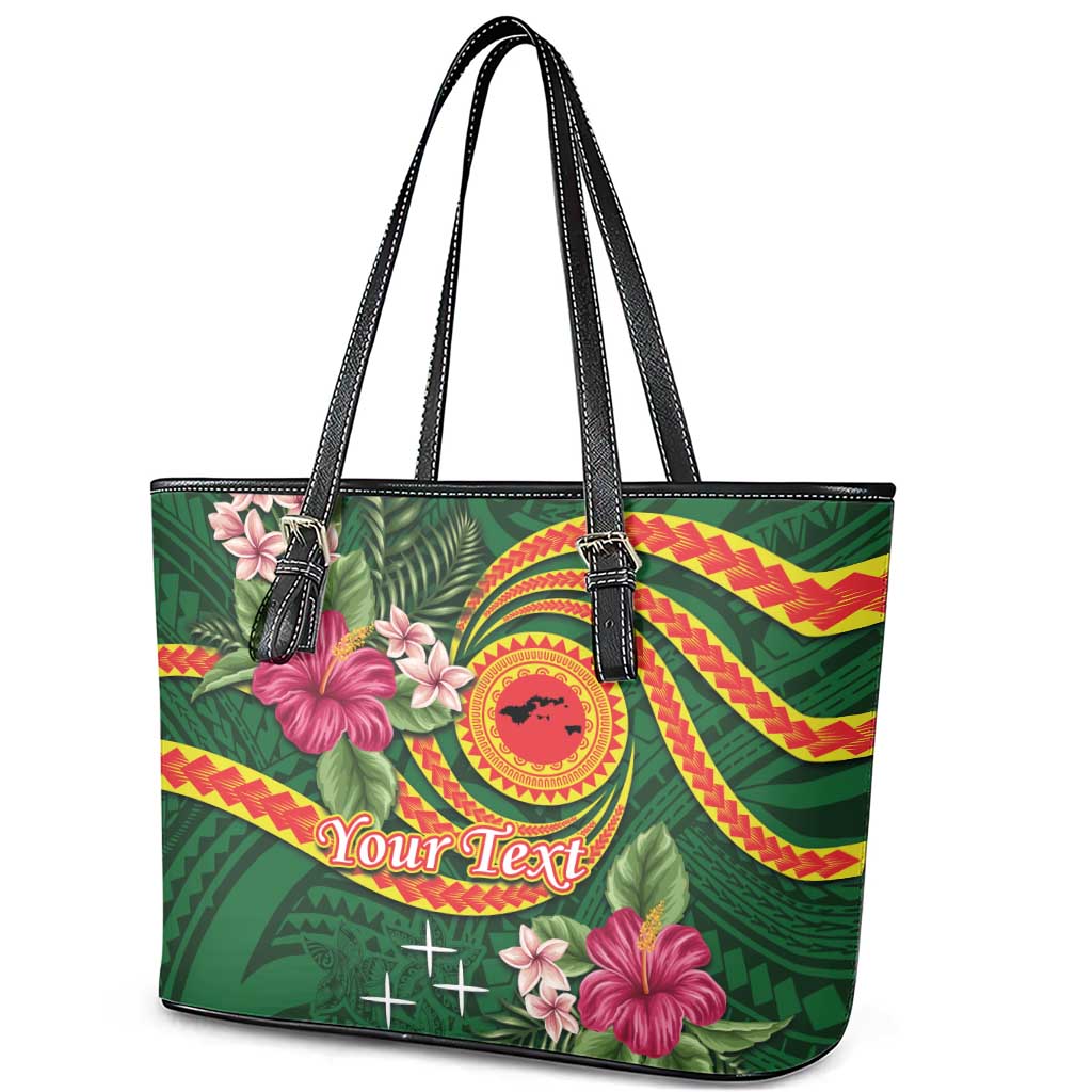Manuʻa Islands Leather Tote Bag Polynesian Art Tattoo Style and Tropical Plants