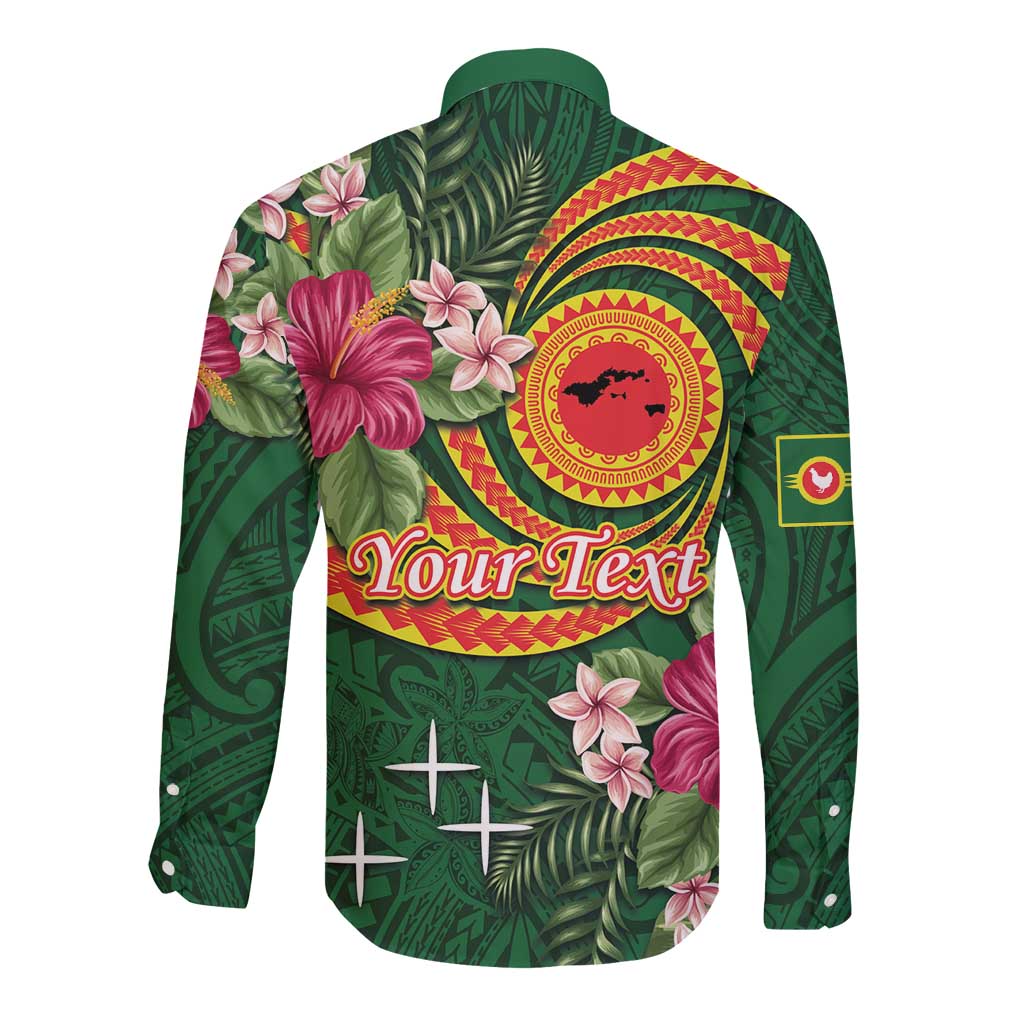 Personalised Manuʻa Islands Long Sleeve Button Shirt Polynesian Art Tattoo Style and Tropical Plants LT03 - Polynesian Pride