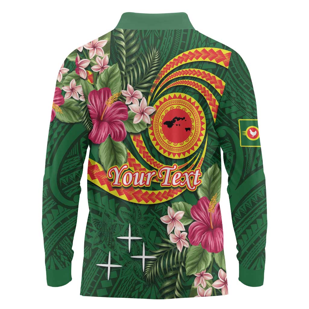 Personalised Manuʻa Islands Long Sleeve Polo Shirt Polynesian Art Tattoo Style and Tropical Plants LT03 - Polynesian Pride