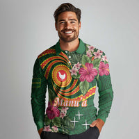 Personalised Manuʻa Islands Long Sleeve Polo Shirt Polynesian Art Tattoo Style and Tropical Plants LT03 - Polynesian Pride