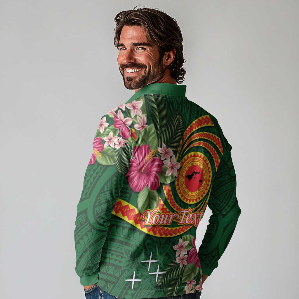Personalised Manuʻa Islands Long Sleeve Polo Shirt Polynesian Art Tattoo Style and Tropical Plants LT03 - Polynesian Pride