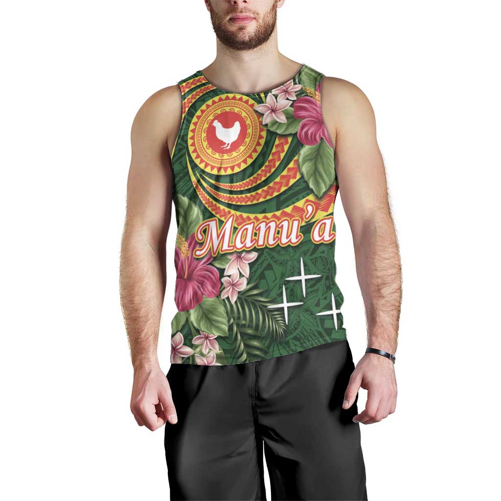 Manuʻa Islands Men Tank Top Polynesian Art Tattoo Style and Tropical Plants