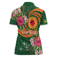 Manuʻa Islands Women Polo Shirt Polynesian Art Tattoo Style and Tropical Plants
