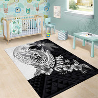 Hafa Adai Guam Area Rug Polynesian Palm Tree Tattoo Hibiscus and Plumeria Art