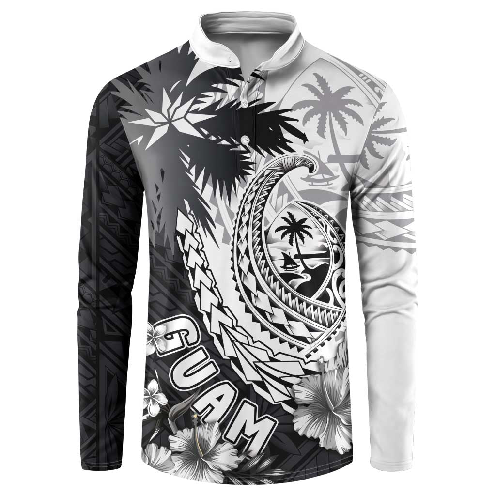 Hafa Adai Guam Button Sweatshirt Polynesian Palm Tree Tattoo Hibiscus and Plumeria Art