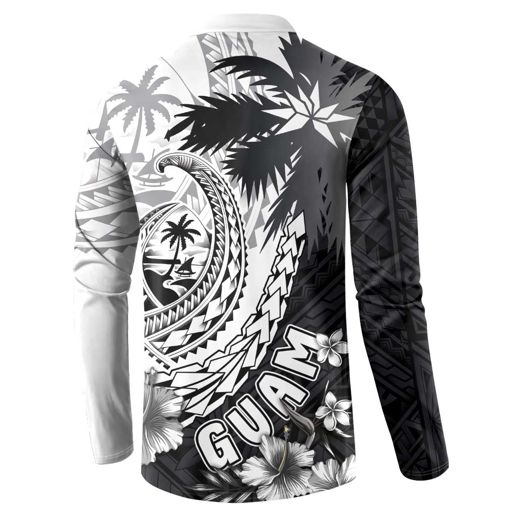 Hafa Adai Guam Button Sweatshirt Polynesian Palm Tree Tattoo Hibiscus and Plumeria Art