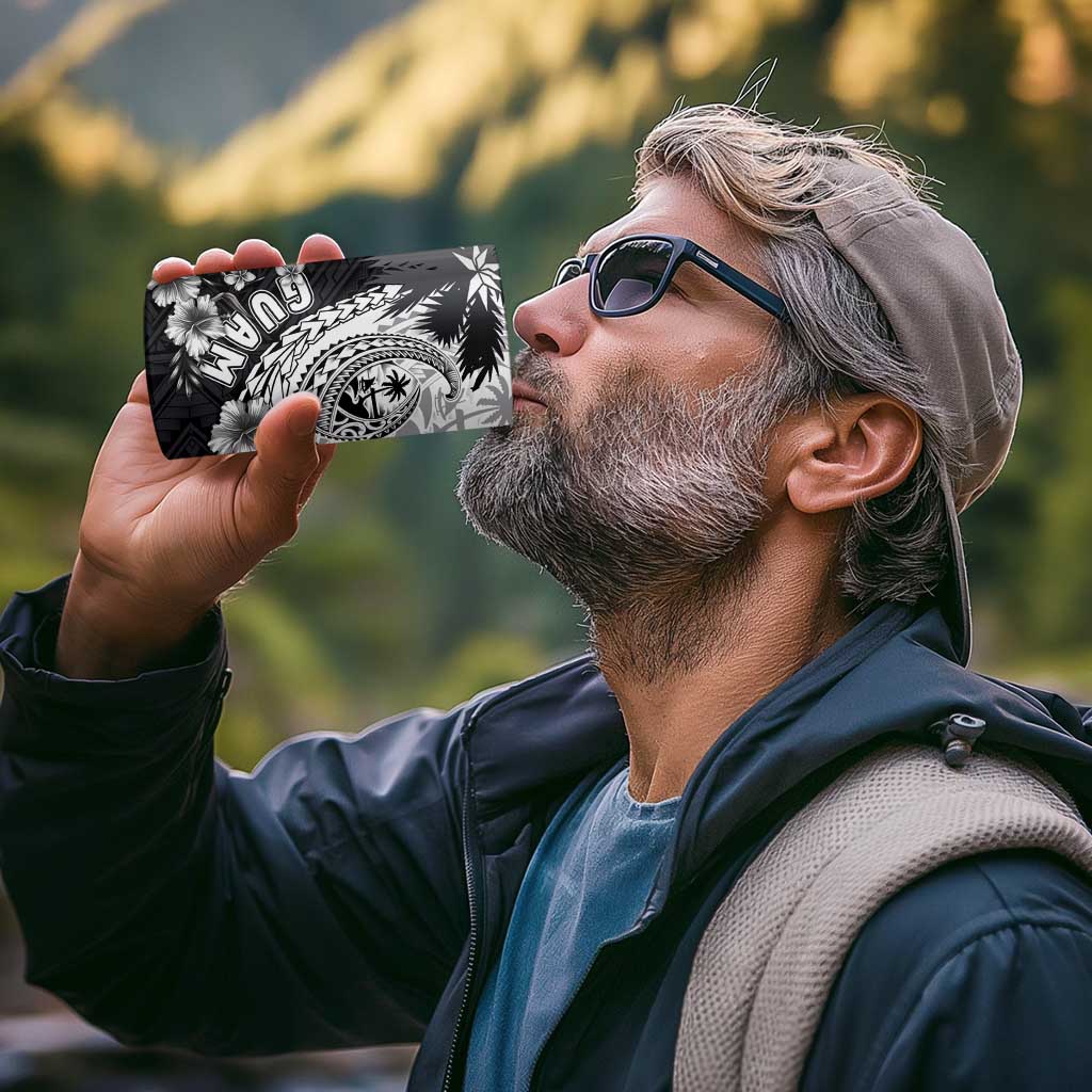 Hafa Adai Guam 4 in 1 Can Cooler Tumbler Polynesian Palm Tree Tattoo Hibiscus and Plumeria Art