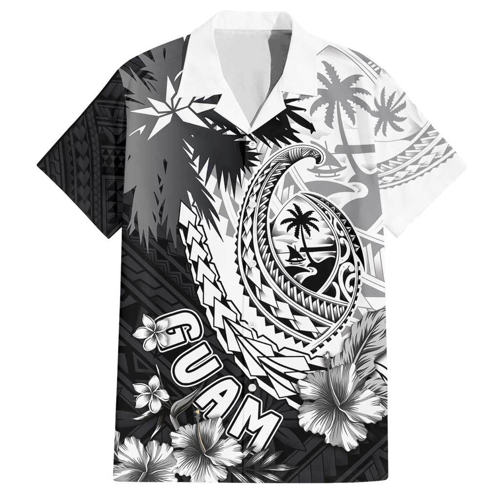 Hafa Adai Guam Family Matching Long Sleeve Bodycon Dress and Hawaiian Shirt Polynesian Palm Tree Tattoo Hibiscus and Plumeria Art LT03 Dad's Shirt - Short Sleeve Black - Polynesian Pride