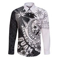 Hafa Adai Guam Family Matching Long Sleeve Bodycon Dress and Hawaiian Shirt Polynesian Palm Tree Tattoo Hibiscus and Plumeria Art LT03 Dad's Shirt - Long Sleeve Black - Polynesian Pride
