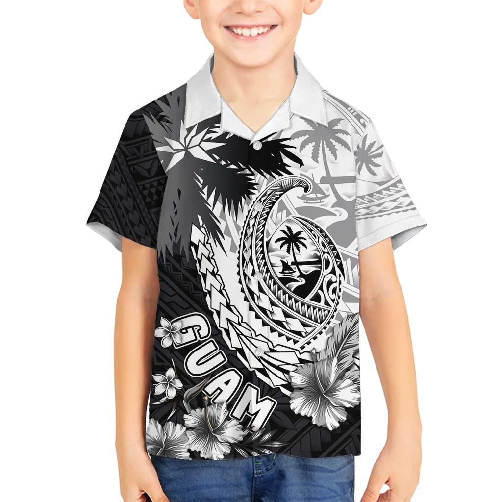 Hafa Adai Guam Family Matching Long Sleeve Bodycon Dress and Hawaiian Shirt Polynesian Palm Tree Tattoo Hibiscus and Plumeria Art LT03 Son's Shirt Black - Polynesian Pride