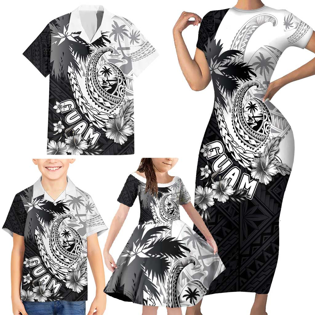 Hafa Adai Guam Family Matching Short Sleeve Bodycon Dress and Hawaiian Shirt Polynesian Palm Tree Tattoo Hibiscus and Plumeria Art LT03 - Polynesian Pride