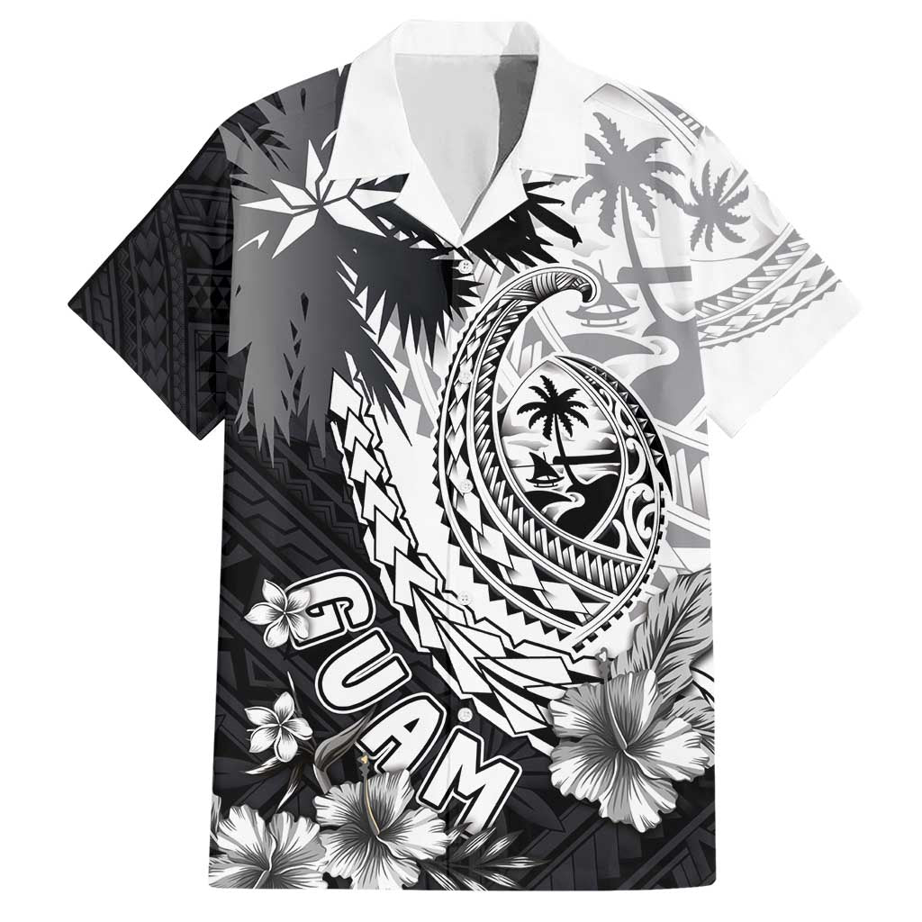 Hafa Adai Guam Family Matching Short Sleeve Bodycon Dress and Hawaiian Shirt Polynesian Palm Tree Tattoo Hibiscus and Plumeria Art LT03 Dad's Shirt - Short Sleeve Black - Polynesian Pride