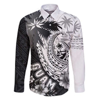 Hafa Adai Guam Family Matching Short Sleeve Bodycon Dress and Hawaiian Shirt Polynesian Palm Tree Tattoo Hibiscus and Plumeria Art LT03 Dad's Shirt - Long Sleeve Black - Polynesian Pride