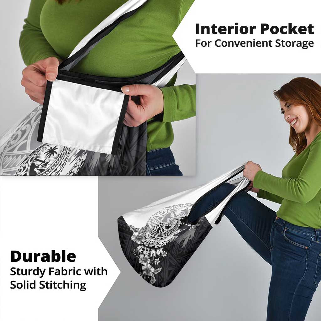 Hafa Adai Guam Grocery Bag Polynesian Palm Tree Tattoo Hibiscus and Plumeria Art