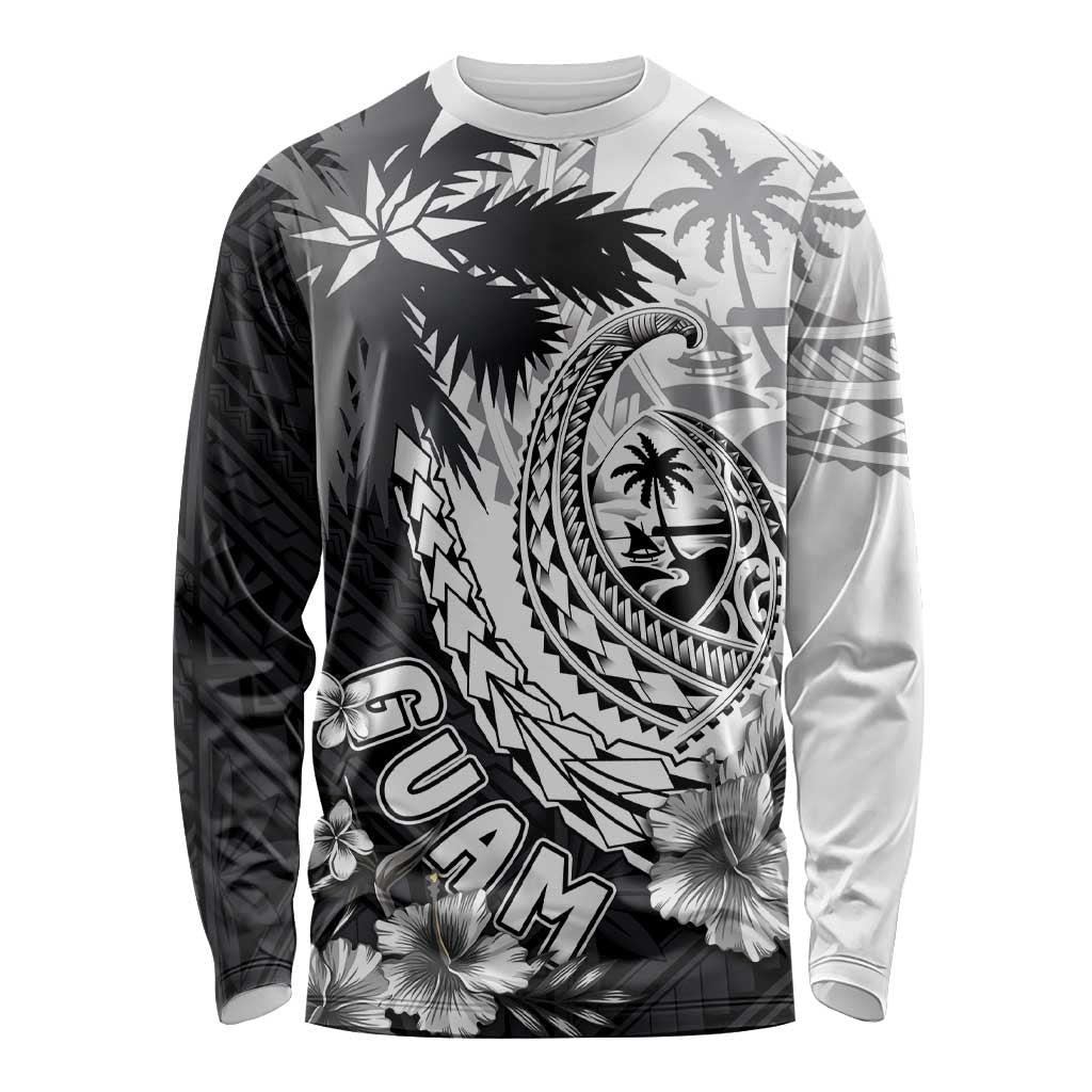 Hafa Adai Guam Long Sleeve Shirt Polynesian Palm Tree Tattoo Hibiscus and Plumeria Art