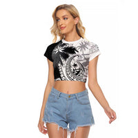 Hafa Adai Guam Raglan Cropped T Shirt Polynesian Palm Tree Tattoo Hibiscus and Plumeria Art