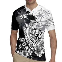 Hafa Adai Guam Rugby Jersey Polynesian Palm Tree Tattoo Hibiscus and Plumeria Art