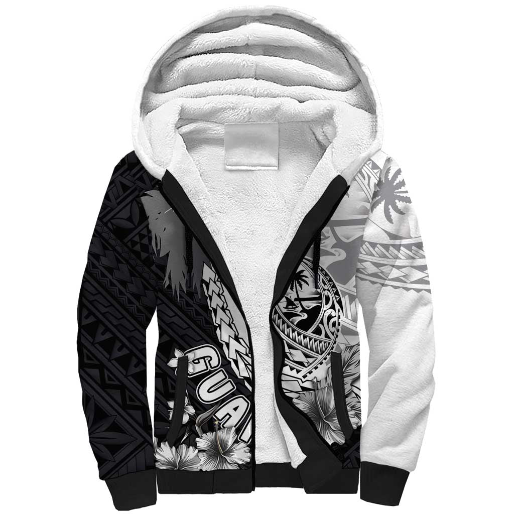 Hafa Adai Guam Sherpa Hoodie Polynesian Palm Tree Tattoo Hibiscus and Plumeria Art