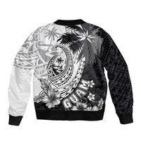Hafa Adai Guam Sleeve Zip Bomber Jacket Polynesian Palm Tree Tattoo Hibiscus and Plumeria Art