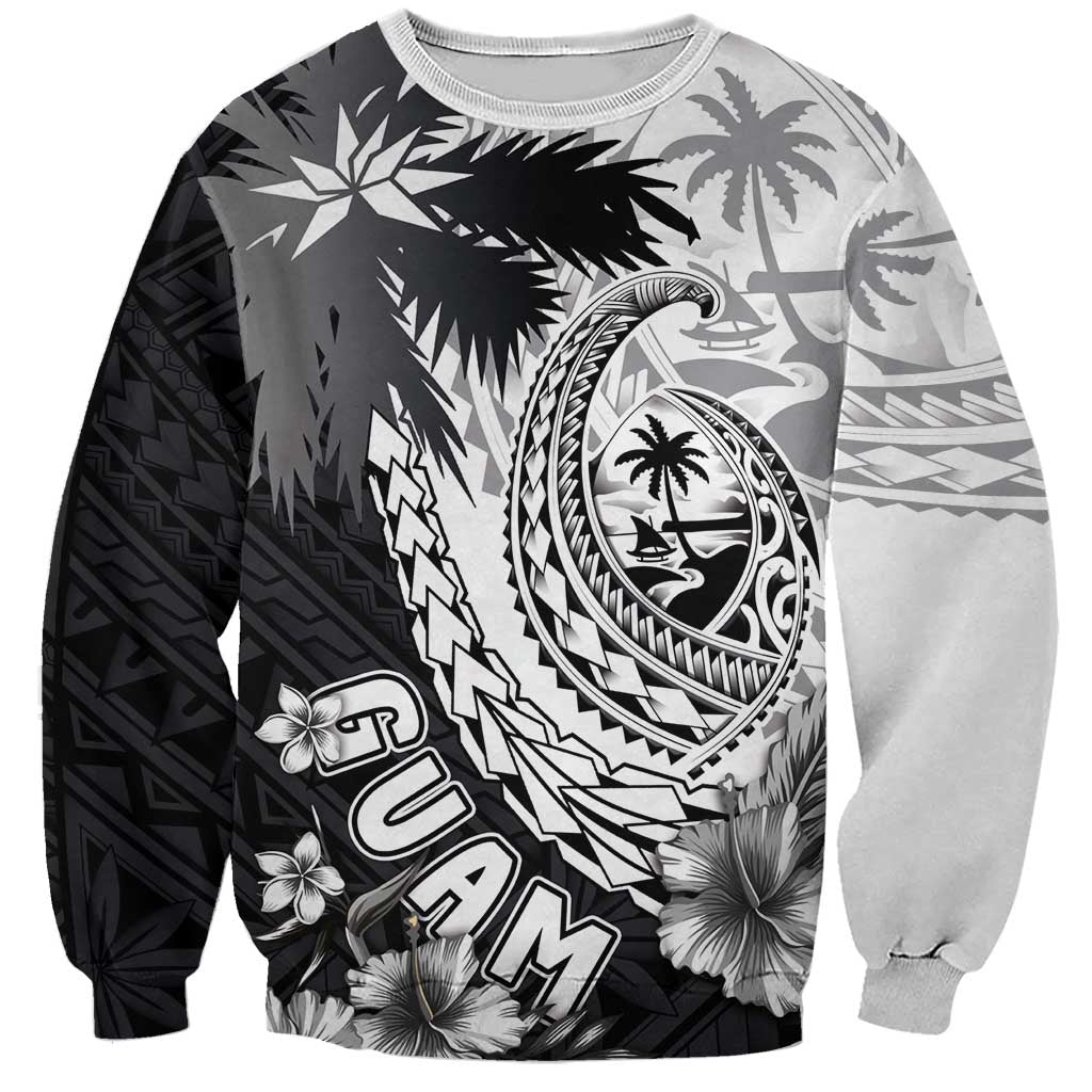 Hafa Adai Guam Sweatshirt Polynesian Palm Tree Tattoo Hibiscus and Plumeria Art