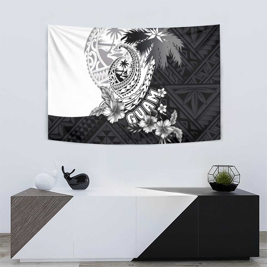 Hafa Adai Guam Tapestry Polynesian Palm Tree Tattoo Hibiscus and Plumeria Art
