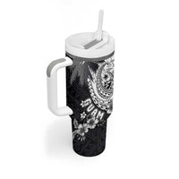 Hafa Adai Guam Tumbler With Handle Polynesian Palm Tree Tattoo Hibiscus and Plumeria Art