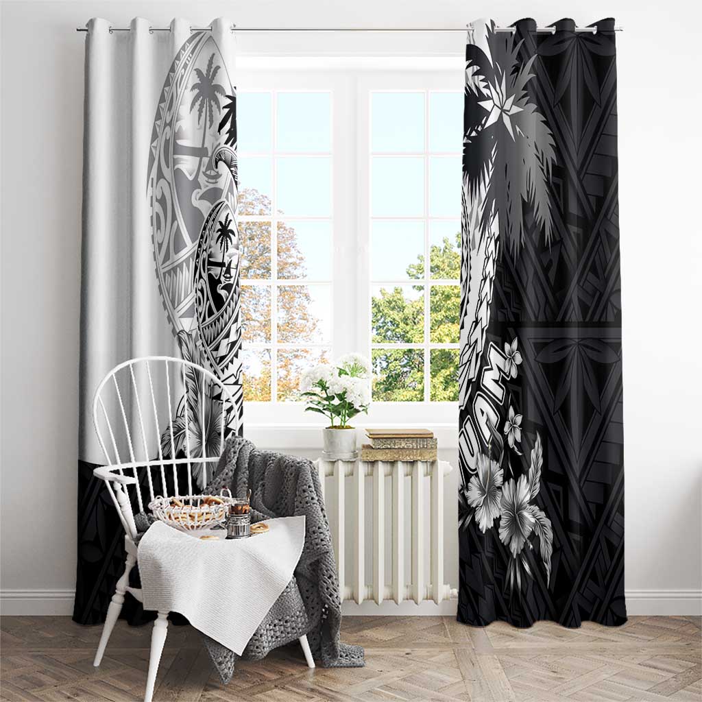 Hafa Adai Guam Window Curtain Polynesian Palm Tree Tattoo Hibiscus and Plumeria Art