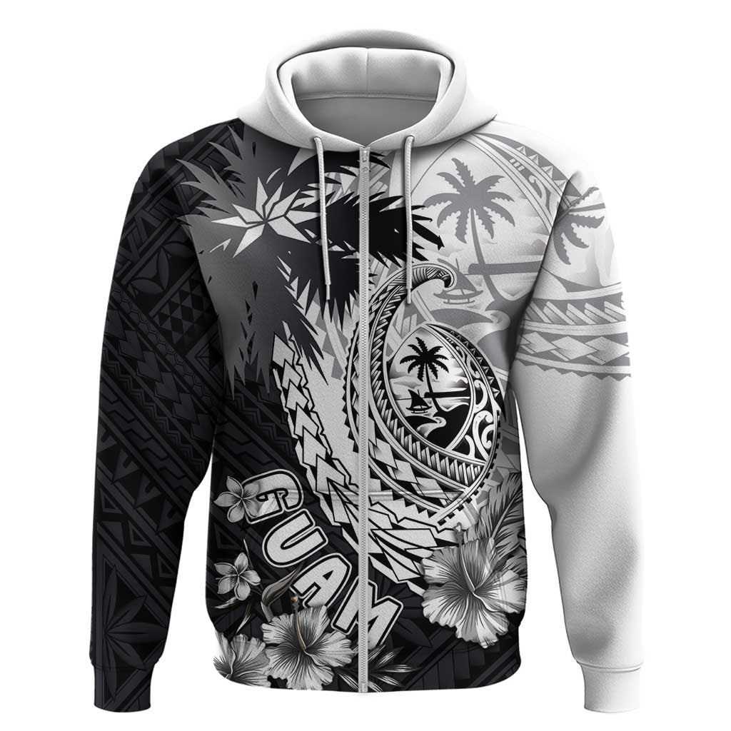 Hafa Adai Guam Zip Hoodie Polynesian Palm Tree Tattoo Hibiscus and Plumeria Art LT03 Zip Hoodie Black - Polynesian Pride