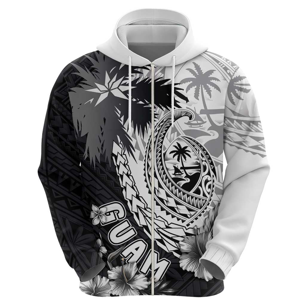 Hafa Adai Guam Zip Hoodie Polynesian Palm Tree Tattoo Hibiscus and Plumeria Art LT03 - Polynesian Pride