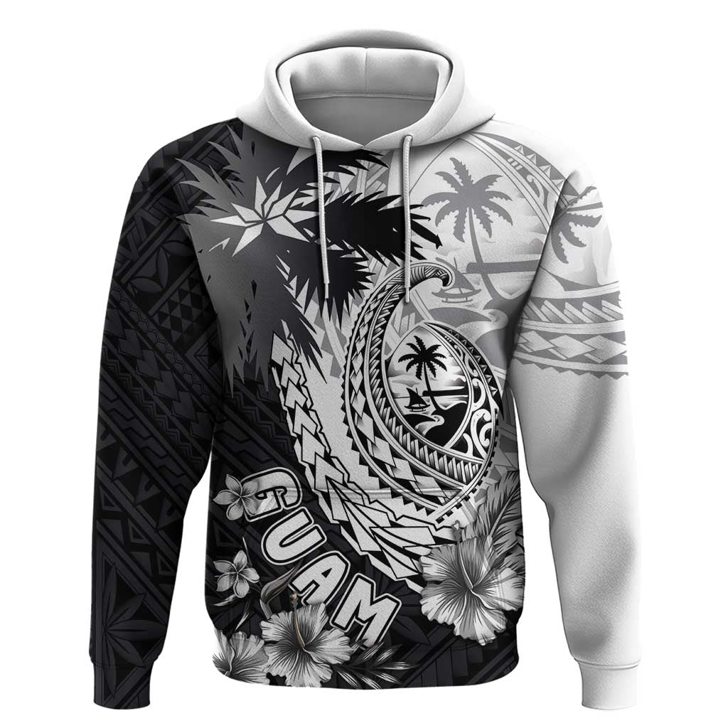 Hafa Adai Guam Zip Hoodie Polynesian Palm Tree Tattoo Hibiscus and Plumeria Art LT03 Pullover Hoodie Black - Polynesian Pride