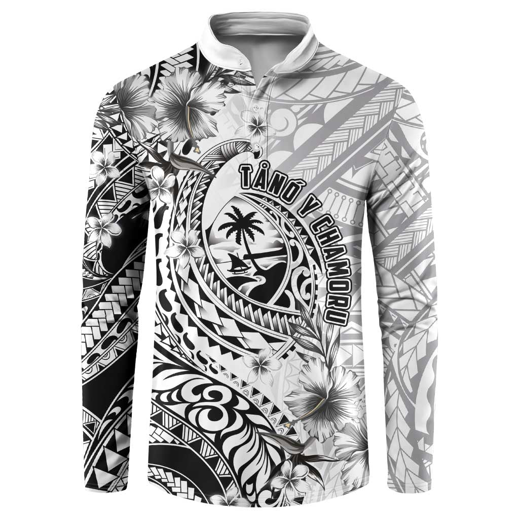 Guam-Land of the Chamorro Button Sweatshirt Polynesian Tattoo Style Hibiscus and Plumeria Art