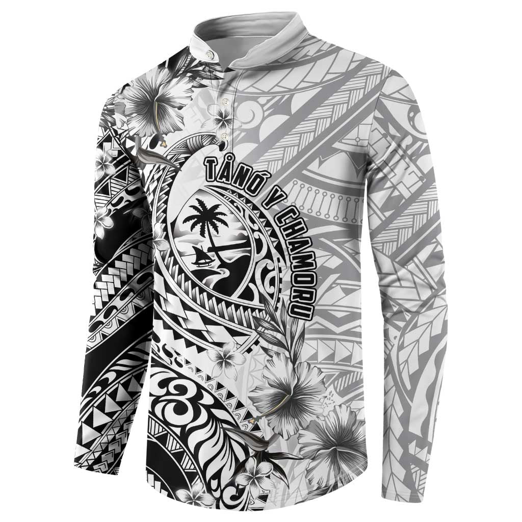 Guam-Land of the Chamorro Button Sweatshirt Polynesian Tattoo Style Hibiscus and Plumeria Art