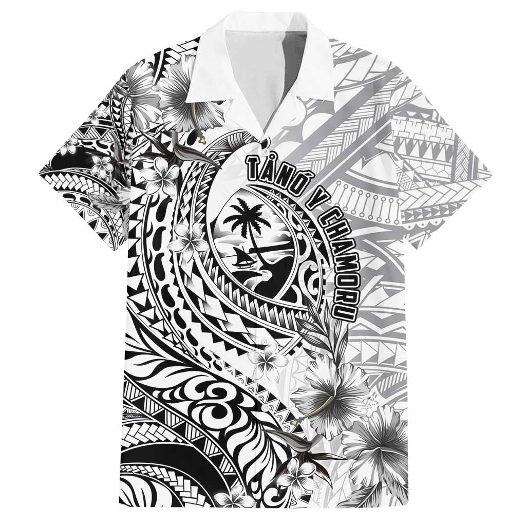 Guam-Land of the Chamorro Family Matching Long Sleeve Bodycon Dress and Hawaiian Shirt Polynesian Tattoo Style Hibiscus and Plumeria Art LT03 Dad's Shirt - Short Sleeve Black - Polynesian Pride