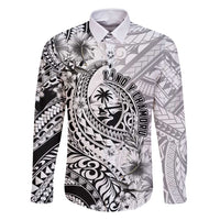 Guam-Land of the Chamorro Family Matching Long Sleeve Bodycon Dress and Hawaiian Shirt Polynesian Tattoo Style Hibiscus and Plumeria Art LT03 Dad's Shirt - Long Sleeve Black - Polynesian Pride