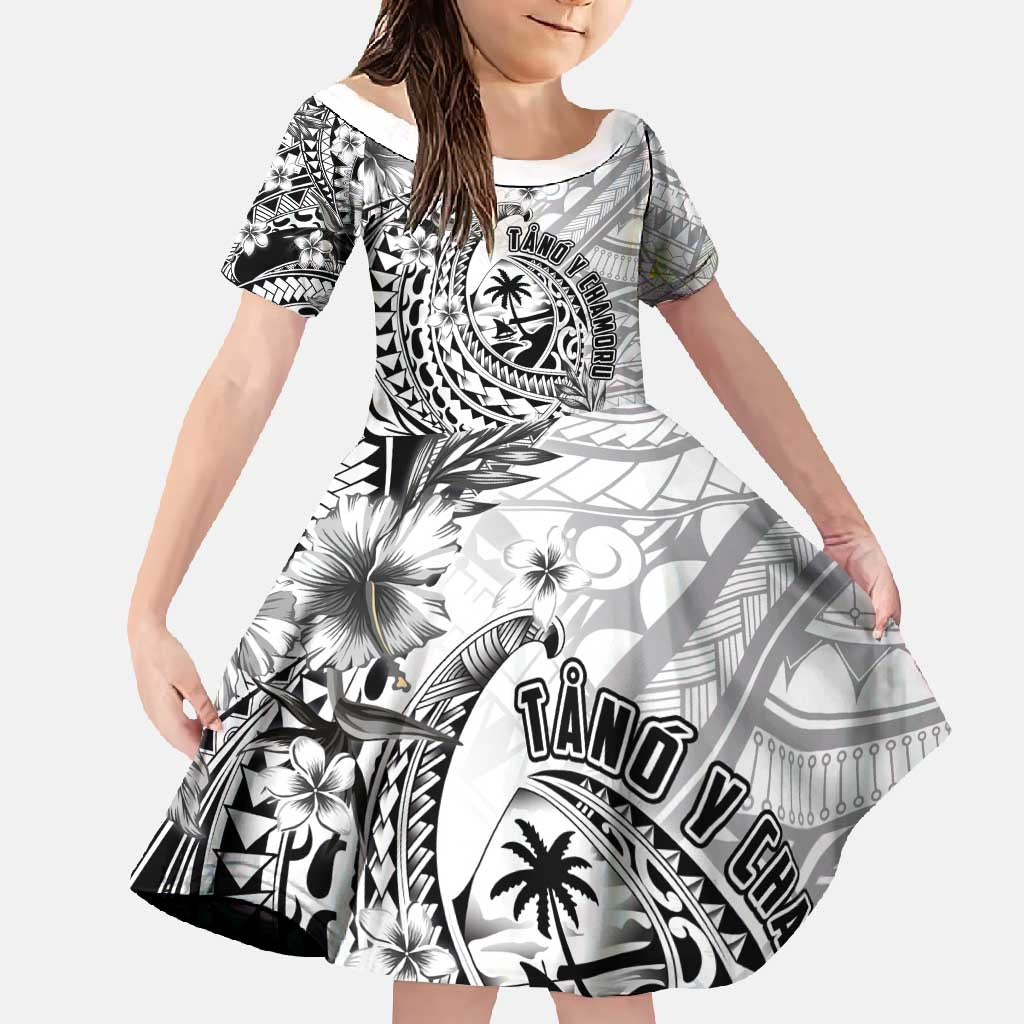 Guam-Land of the Chamorro Family Matching Short Sleeve Bodycon Dress and Hawaiian Shirt Polynesian Tattoo Style Hibiscus and Plumeria Art LT03 Daughter's Dress Black - Polynesian Pride