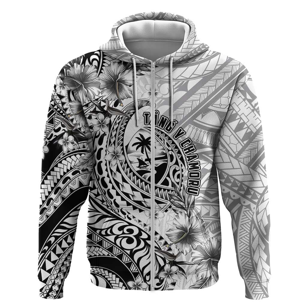 Guam-Land of the Chamorro Hoodie Polynesian Tattoo Style Hibiscus and Plumeria Art LT03 Zip Hoodie Black - Polynesian Pride