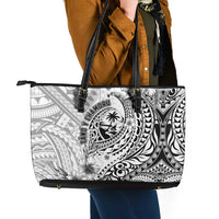 Guam-Land of the Chamorro Leather Tote Bag Polynesian Tattoo Style Hibiscus and Plumeria Art