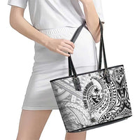 Guam-Land of the Chamorro Leather Tote Bag Polynesian Tattoo Style Hibiscus and Plumeria Art