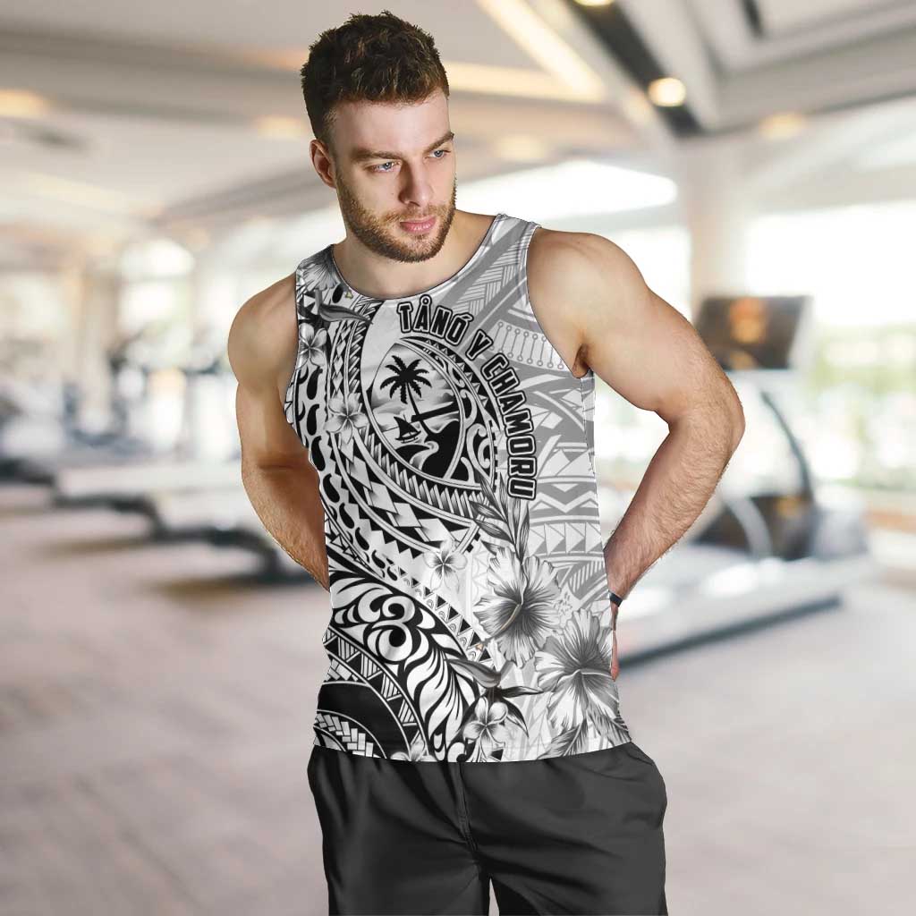 Guam-Land of the Chamorro Men Tank Top Polynesian Tattoo Style Hibiscus and Plumeria Art LT03 Black - Polynesian Pride