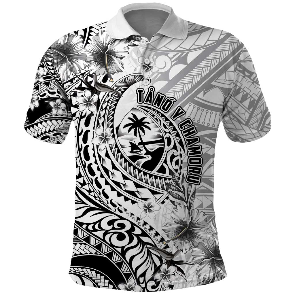 Guam-Land of the Chamorro Polo Shirt Polynesian Tattoo Style Hibiscus and Plumeria Art LT03 Black - Polynesian Pride