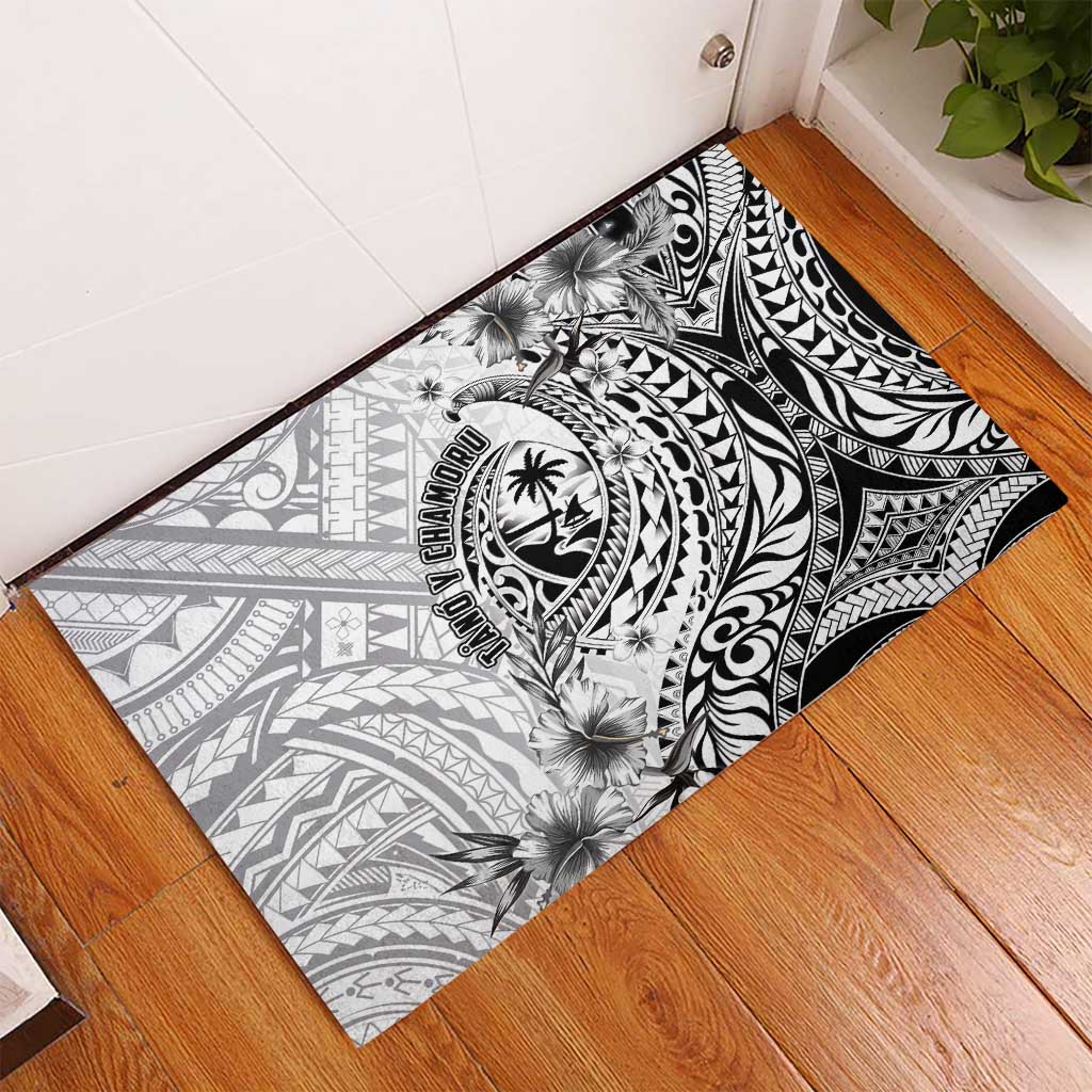 Guam-Land of the Chamorro Rubber Doormat Polynesian Tattoo Style Hibiscus and Plumeria Art