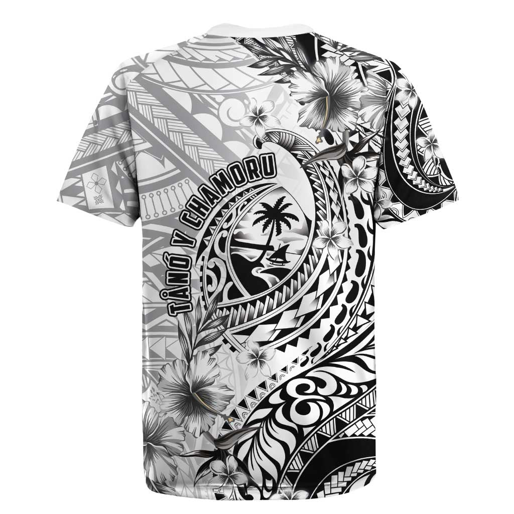 Guam-Land of the Chamorro Rugby Jersey Polynesian Tattoo Style Hibiscus and Plumeria Art