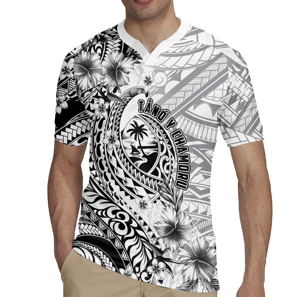 Guam-Land of the Chamorro Rugby Jersey Polynesian Tattoo Style Hibiscus and Plumeria Art